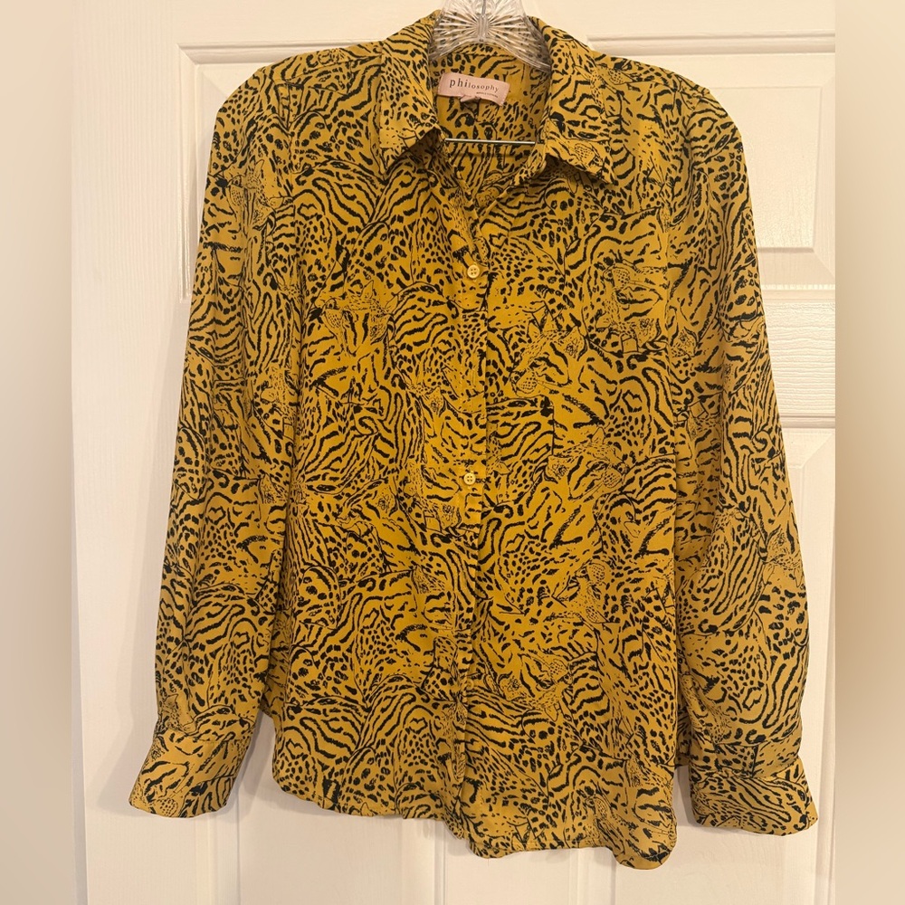 Philosophy Yellow and Black Casual Button Down Shirt